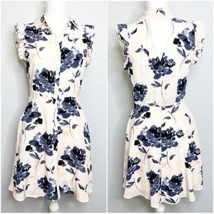 NWT Dex Pale Pink and Blue Floral Button Up Cross Back Dress Size Small